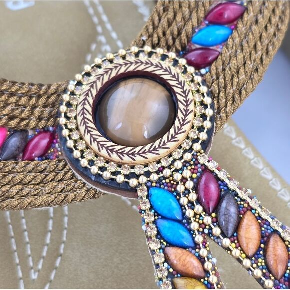 🩵⏭️NIB Brown Beaded Cushioned Boho Sandals Size 8 - Picture 7 of 12
